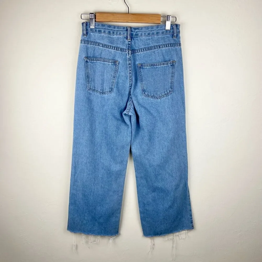 Princess Polly Helena Wide-Leg Crop Raw Hem Jeans